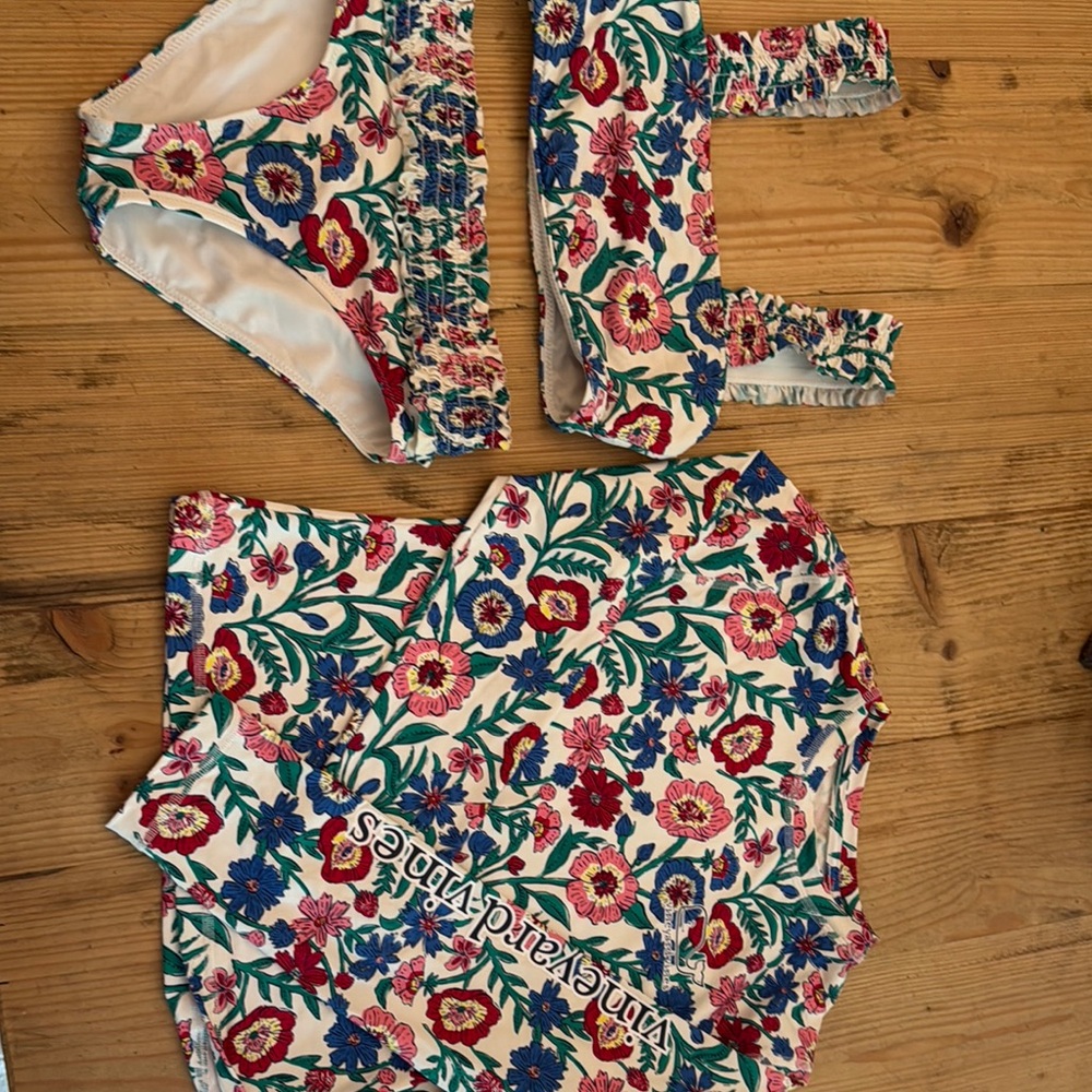 Colorful Floral Bikini Set with rash guard girls size 10-12